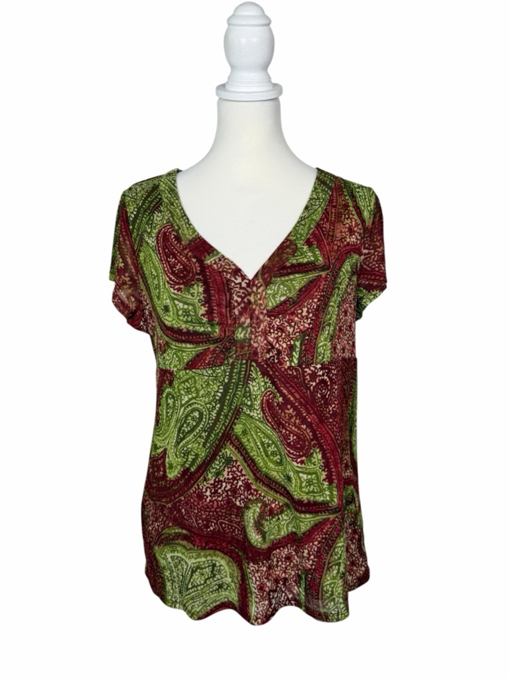 Vintage Y2K Axcess Liz Claiborne Paisley Top Boho Sheer Blouse V Neck Large
